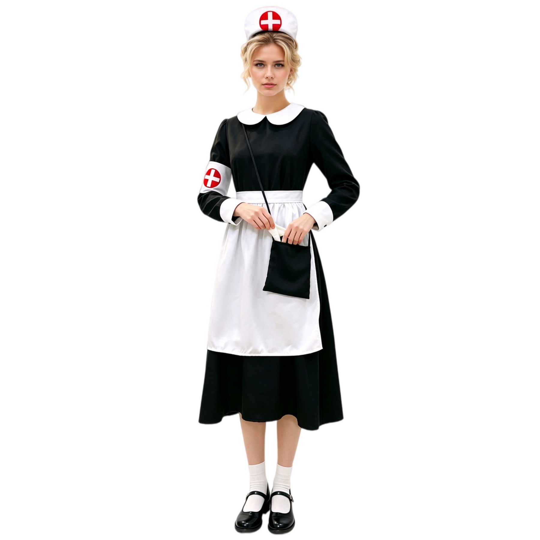 Classic Black White Nurse Uniform Set - Women Nurse Cosplay Outfit